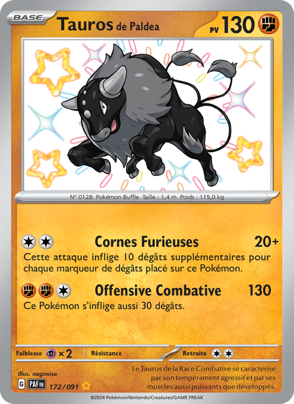 Tauros de Paldea 172 — Destinées de Paldea (French Pokémon TCG card)