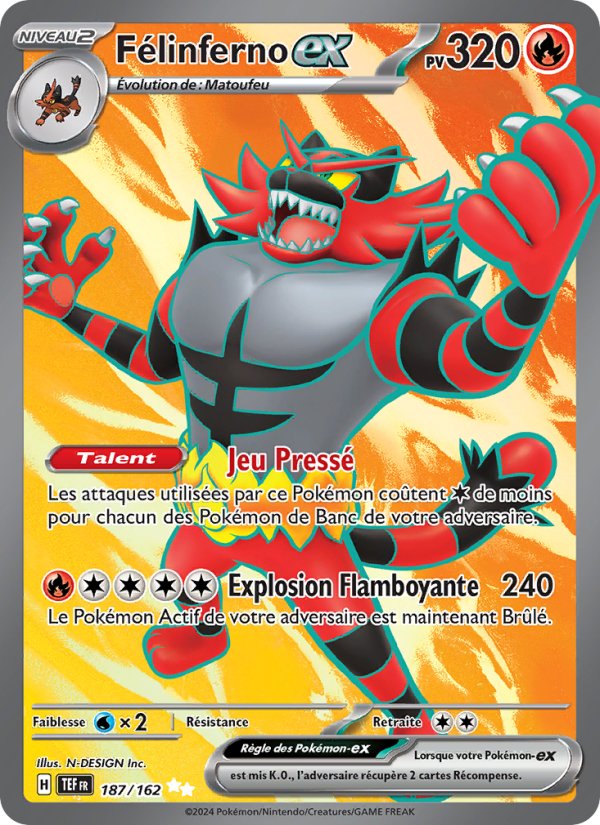 Félinferno-ex 187 — Forces Temporelles (French Pokémon TCG card)