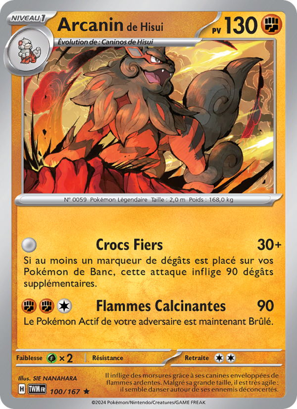 Arcanin de Hisui 100 — Mascarade Crépusculaire (French Pokémon TCG card)