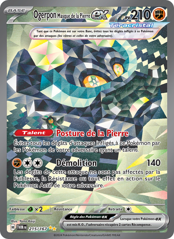 Ogerpon Masque de la Pierre-ex 215 — Mascarade Crépusculaire (French Pokémon TCG card)