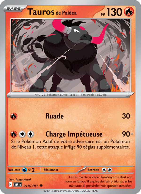 Tauros de Paldea 018 — Étincelles Déferlantes (French Pokémon TCG card)