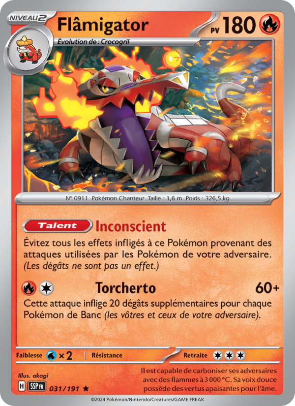 Flâmigator 031 — Étincelles Déferlantes (French Pokémon TCG card)