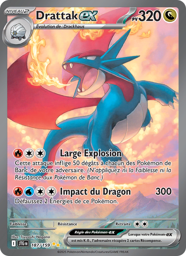 Drattak-ex 187 — Aventures Ensemble (French Pokémon TCG card)