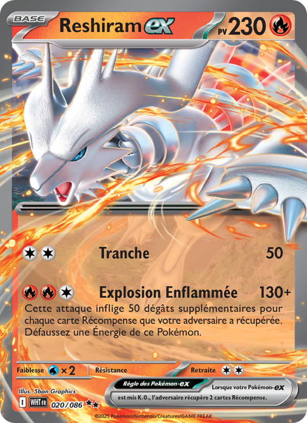 Reshiram-ex 020 — Flamme Blanche (French Pokémon TCG card)