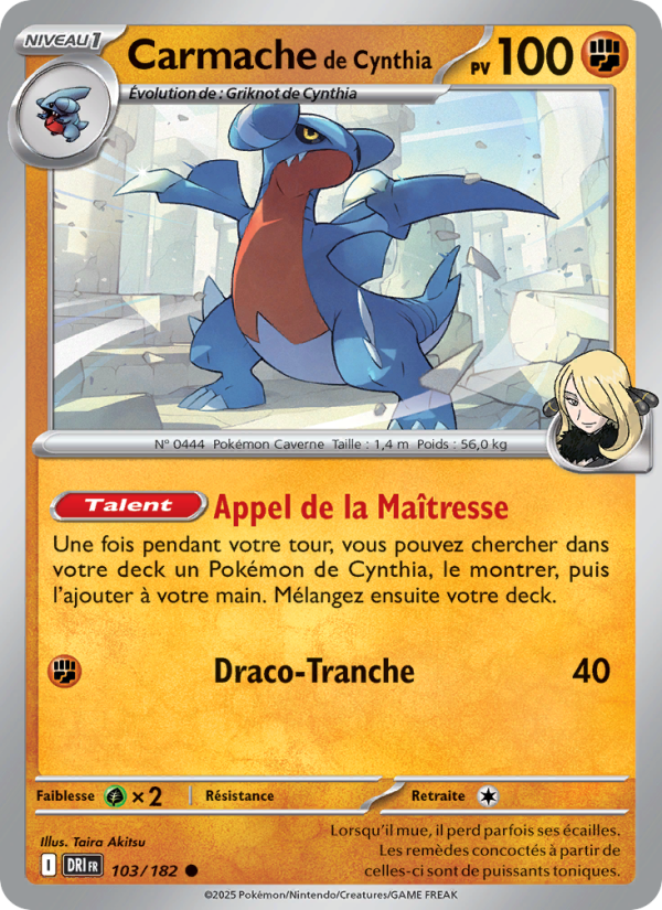 Carmache de Cynthia 103 — Rivalités Destinées (French Pokémon TCG card)