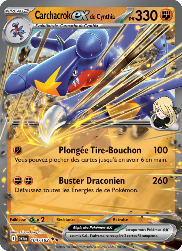 Carchacrok-ex de Cynthia 104 — Rivalités Destinées (French Pokémon TCG card)