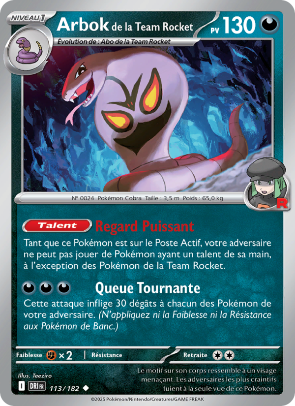 Arbok de la Team Rocket 113 — Rivalités Destinées (French Pokémon TCG card)