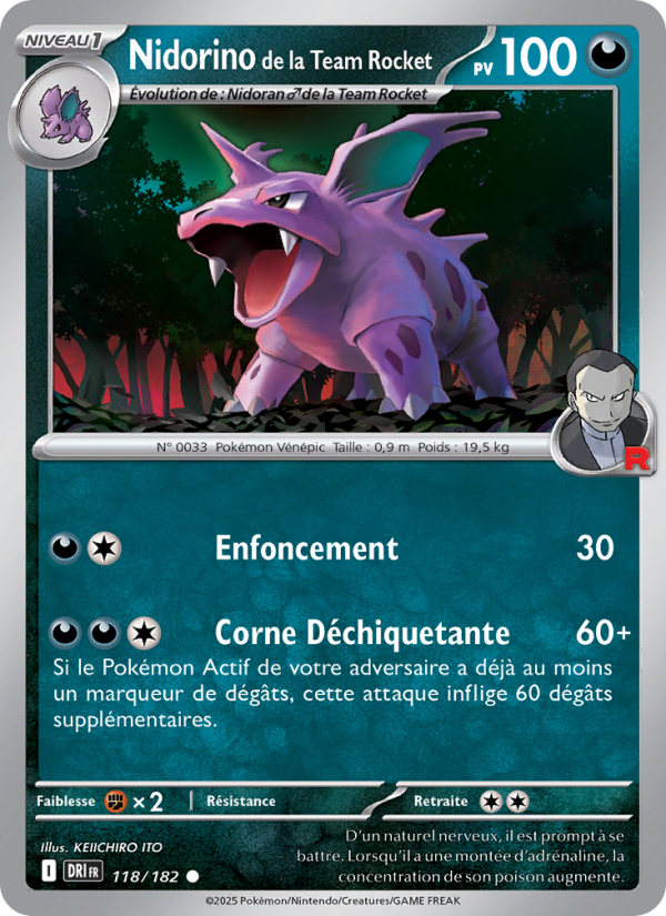 Nidorino de la Team Rocket 118 — Rivalités Destinées (French Pokémon TCG card)