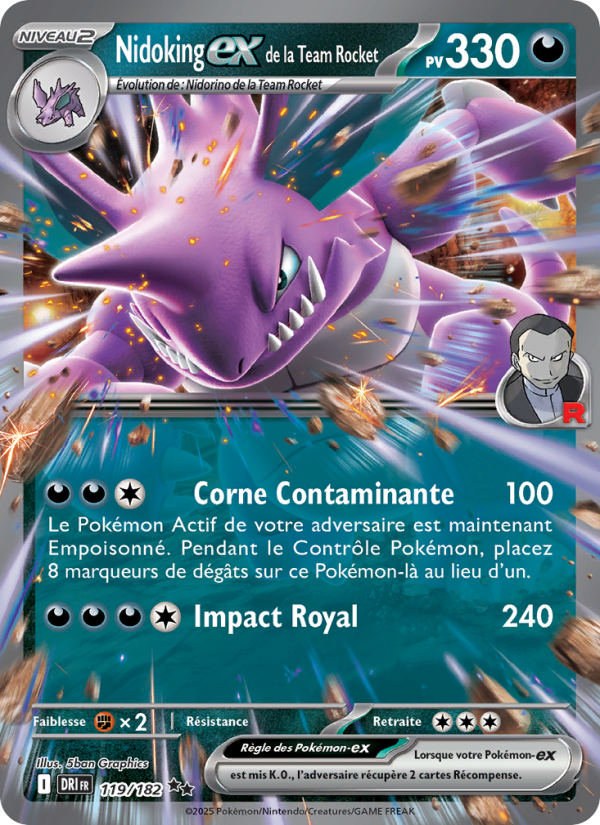 Nidoking-ex de la Team Rocket 119 — Rivalités Destinées (French Pokémon TCG card)