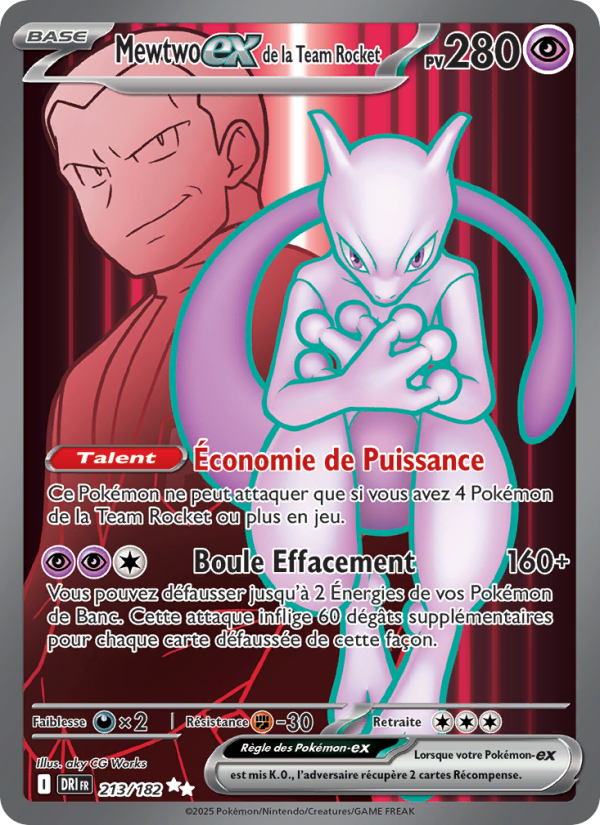 Mewtwo-ex de la Team Rocket 213 — Rivalités Destinées (French Pokémon TCG card)