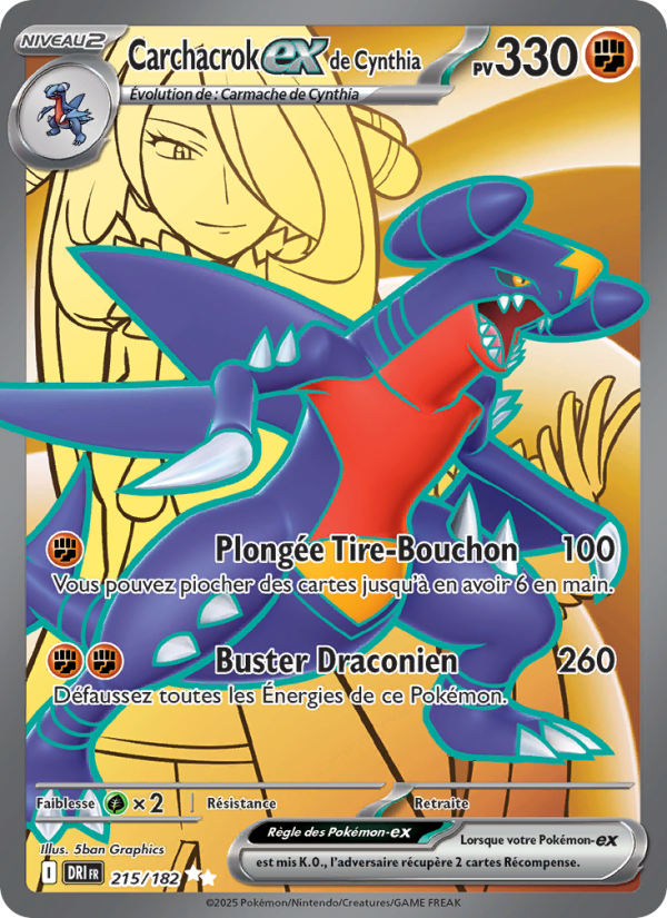 Carchacrok-ex de Cynthia 215 — Rivalités Destinées (French Pokémon TCG card)