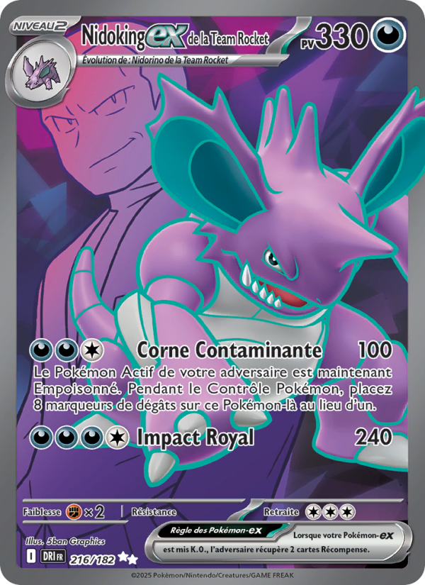 Nidoking-ex de la Team Rocket 216 — Rivalités Destinées (French Pokémon TCG card)