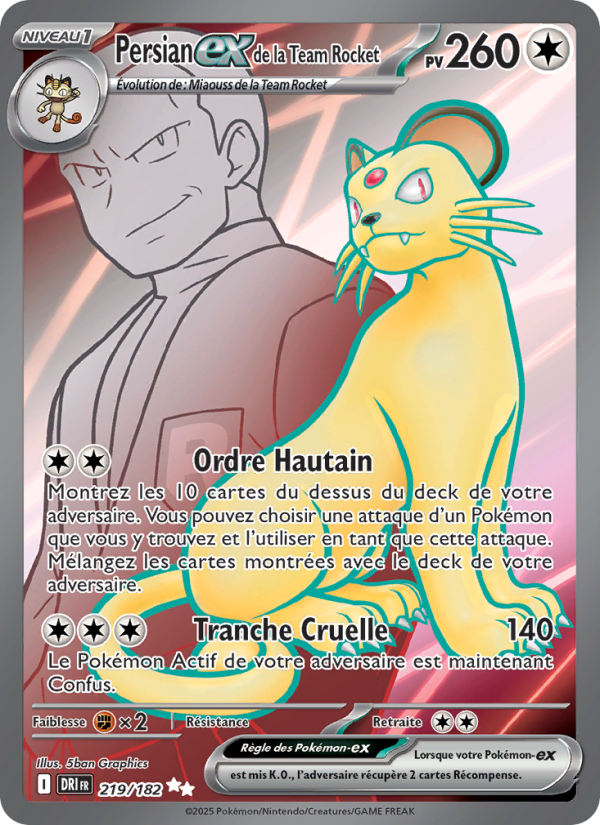 Persian-ex de la Team Rocket 219 — Rivalités Destinées (French Pokémon TCG card)
