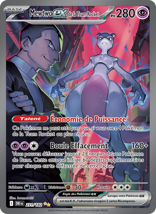 Mewtwo-ex de la Team Rocket 231 — Rivalités Destinées (French Pokémon TCG card)