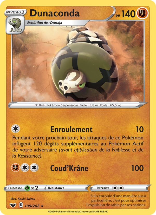 Dunaconda 109 — Épée et Bouclier (French Pokémon TCG card)