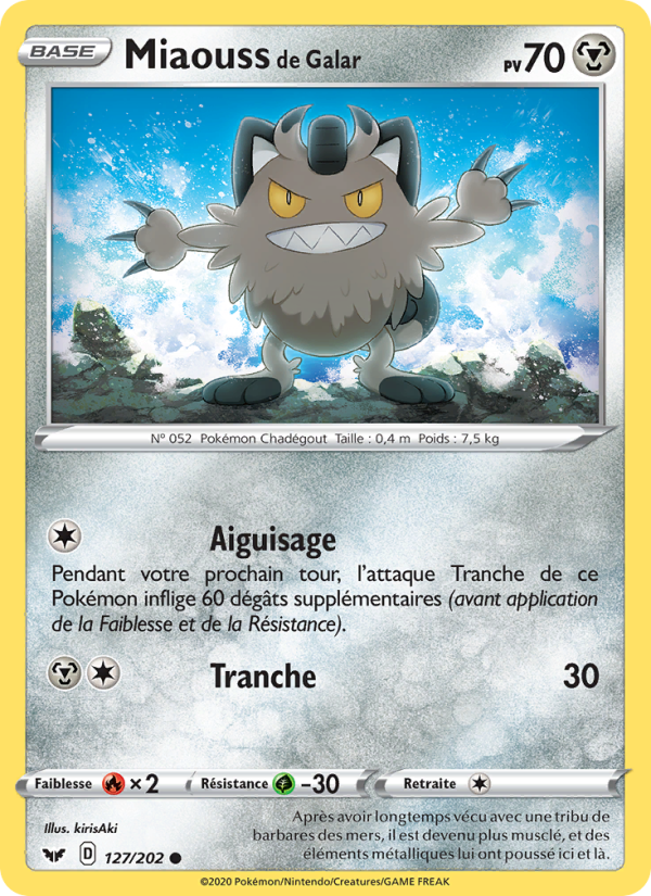 Miaouss de Galar 127 — Épée et Bouclier (French Pokémon TCG card)