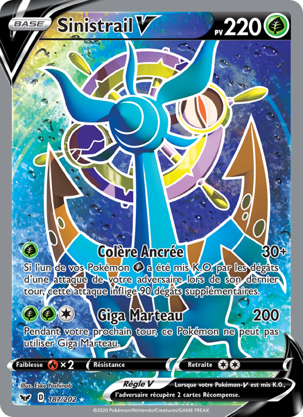 Sinistrail V 187 — Épée et Bouclier (French Pokémon TCG card)
