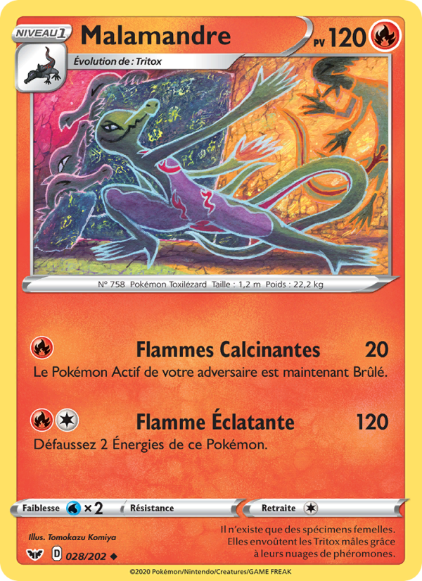 Malamandre 28 — Épée et Bouclier (French Pokémon TCG card)