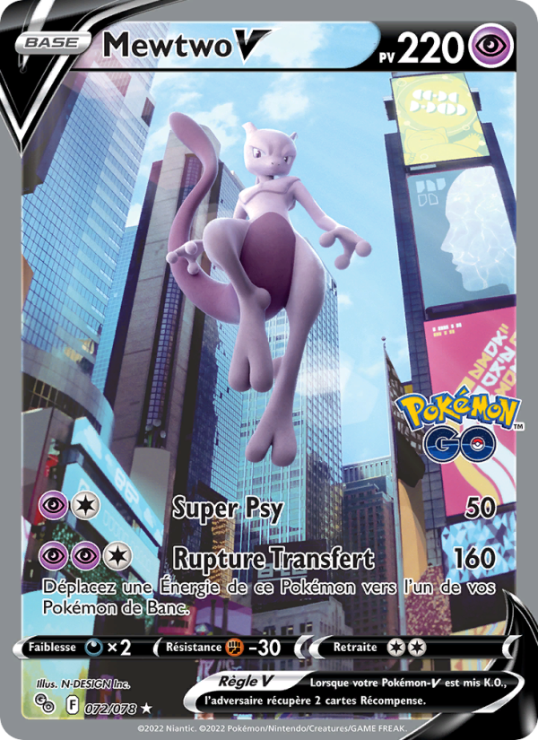Mewtwo V 072 — Pokémon GO (French Pokémon TCG card)