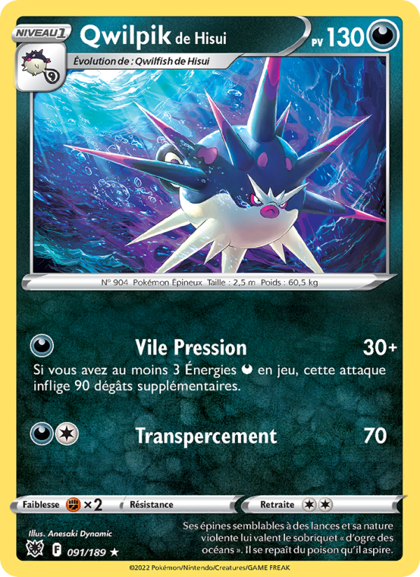 Qwilpik de Hisui 091 — Astres Radieux (French Pokémon TCG card)