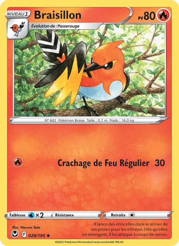 Braisillon 028 — Tempête Argentée (French Pokémon TCG card)