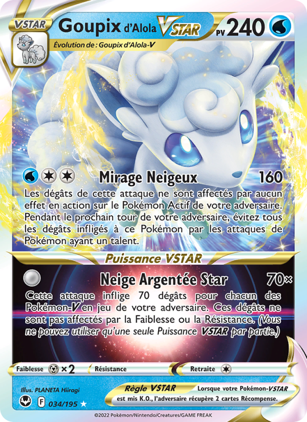 Goupix d'Alola VSTAR 034 — Tempête Argentée (French Pokémon TCG card)