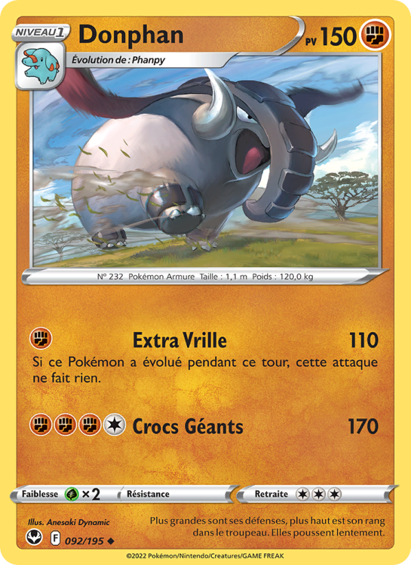 Donphan 092 — Tempête Argentée (French Pokémon TCG card)