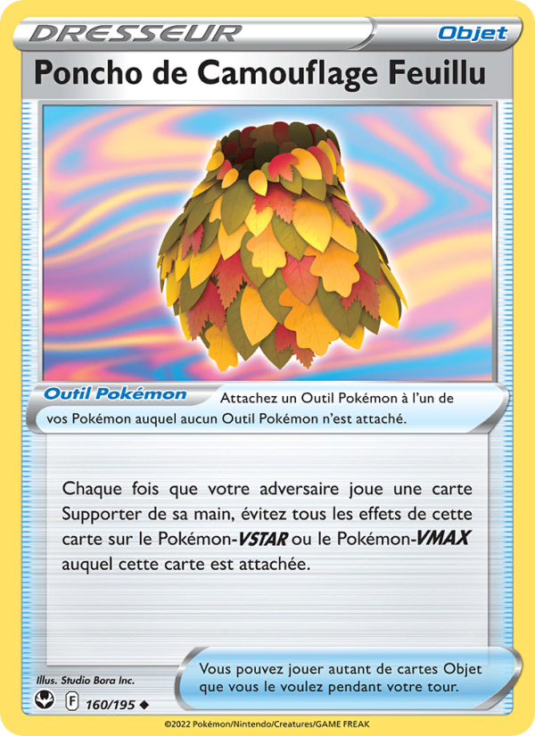 Poncho de Camouflage Feuillu 160 — Tempête Argentée (French Pokémon TCG card)