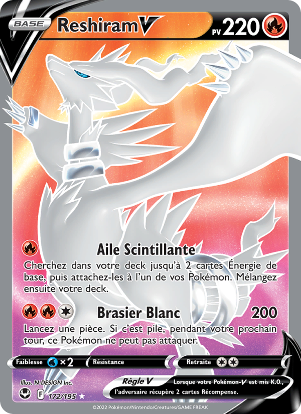 Reshiram V 172 — Tempête Argentée (French Pokémon TCG card)