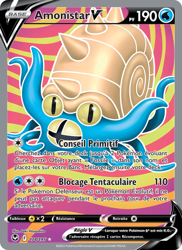 Amonistar V 174 — Tempête Argentée (French Pokémon TCG card)
