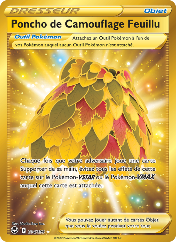 Poncho de Camouflage Feuillu 214 — Tempête Argentée (French Pokémon TCG card)