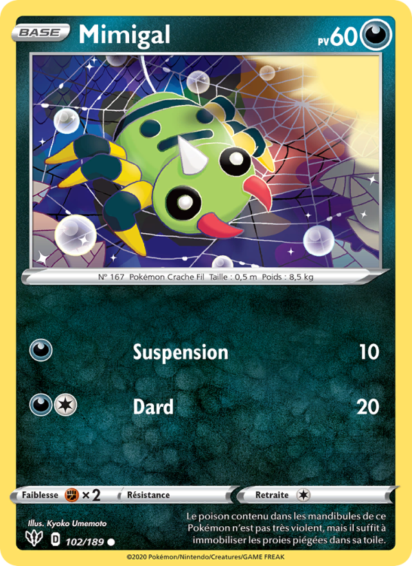 Mimigal 102 — Ténèbres Embrasées (French Pokémon TCG card)