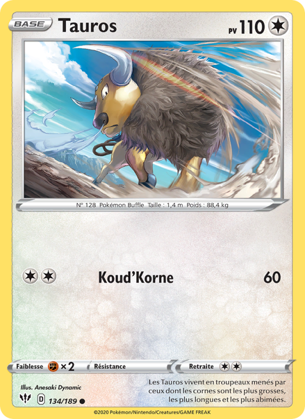 Tauros 134 — Ténèbres Embrasées (French Pokémon TCG card)