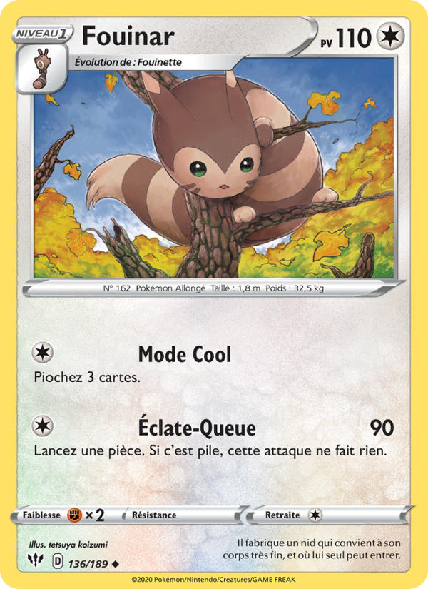 Fouinar 136 — Ténèbres Embrasées (French Pokémon TCG card)