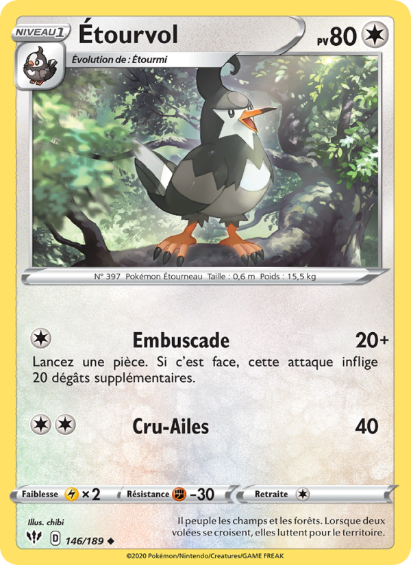 Étourvol 146 — Ténèbres Embrasées (French Pokémon TCG card)