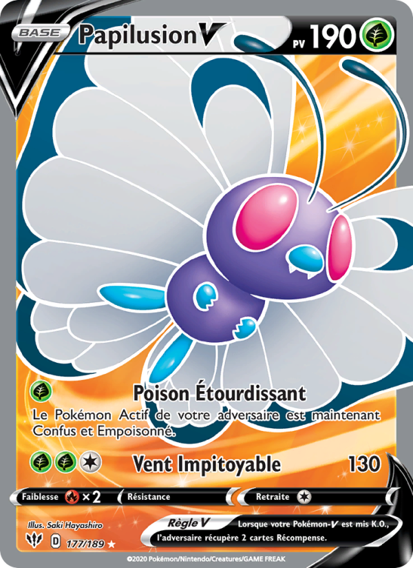 Papilusion V 177 — Ténèbres Embrasées (French Pokémon TCG card)