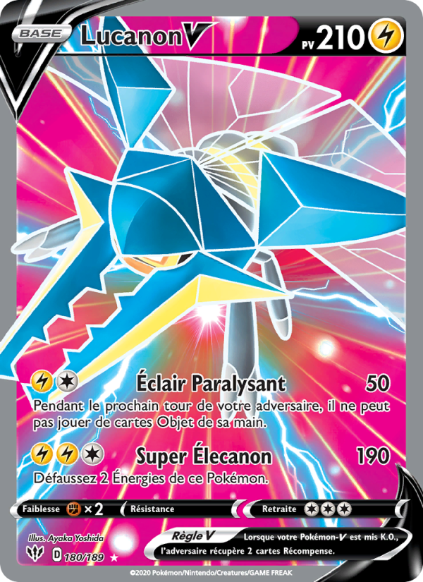 Lucanon V 180 — Ténèbres Embrasées (French Pokémon TCG card)