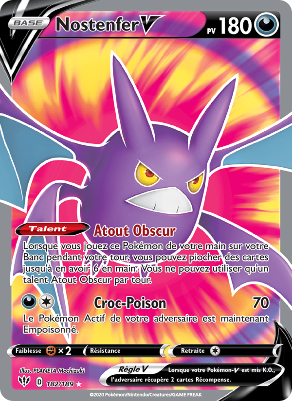 Nostenfer V 182 — Ténèbres Embrasées (French Pokémon TCG card)