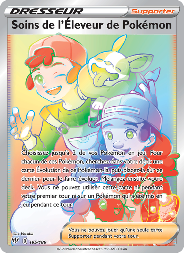 Soins de l'Éleveur de Pokémon 195 — Ténèbres Embrasées (French Pokémon TCG card)