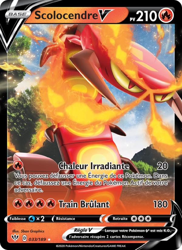 Scolocendre V 33 — Ténèbres Embrasées (French Pokémon TCG card)