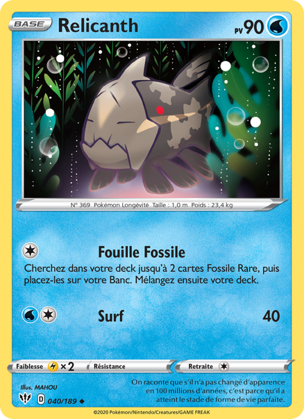 Relicanth 40 — Ténèbres Embrasées (French Pokémon TCG card)