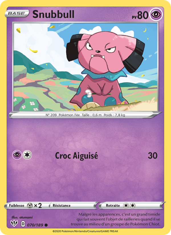 Snubbull 70 — Ténèbres Embrasées (French Pokémon TCG card)
