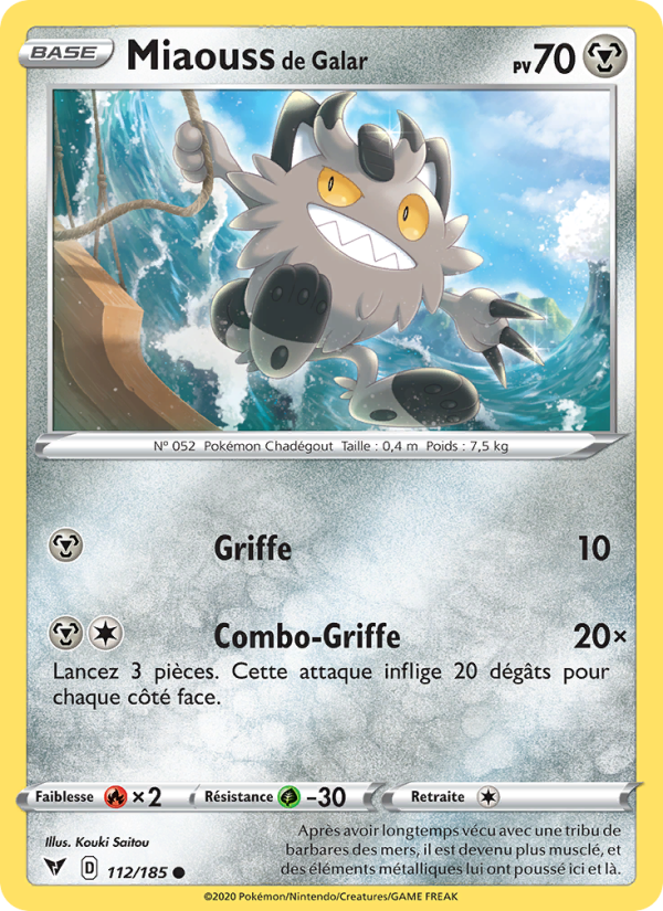 Miaouss de Galar 112 — Voltage Éclatant (French Pokémon TCG card)