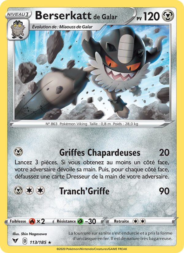 Berserkatt de Galar 113 — Voltage Éclatant (French Pokémon TCG card)