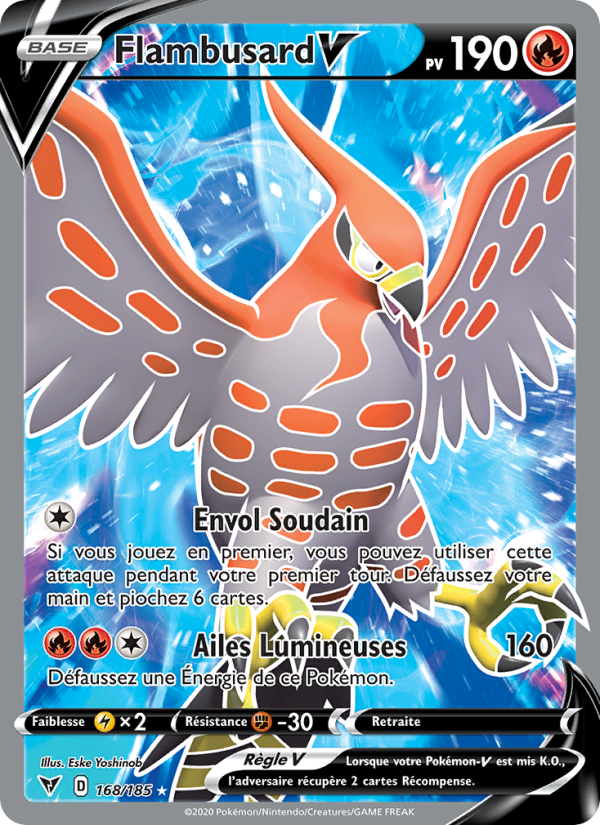 Flambusard V 168 — Voltage Éclatant (French Pokémon TCG card)
