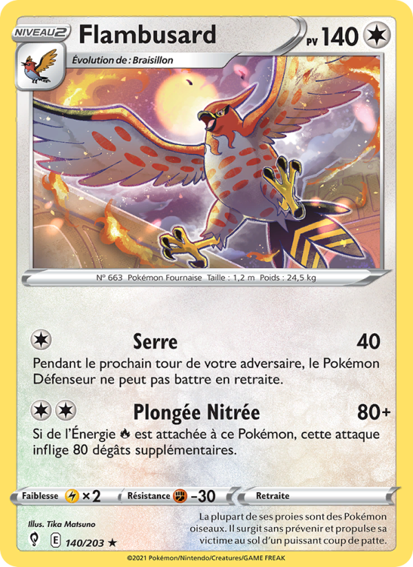 Flambusard 140 — Évolution Céleste (French Pokémon TCG card)