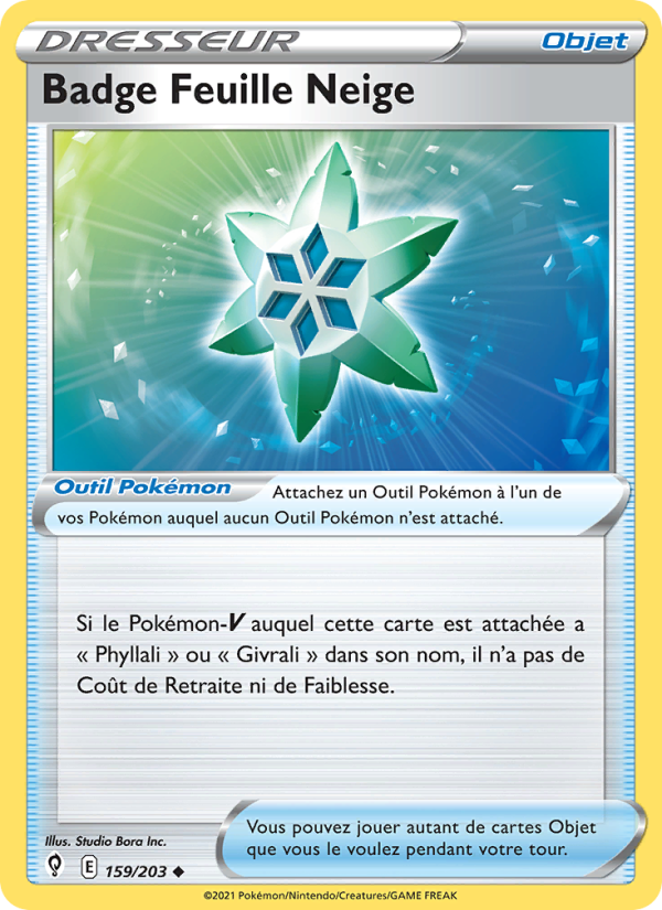 Badge Feuille Neige 159 — Évolution Céleste (French Pokémon TCG card)
