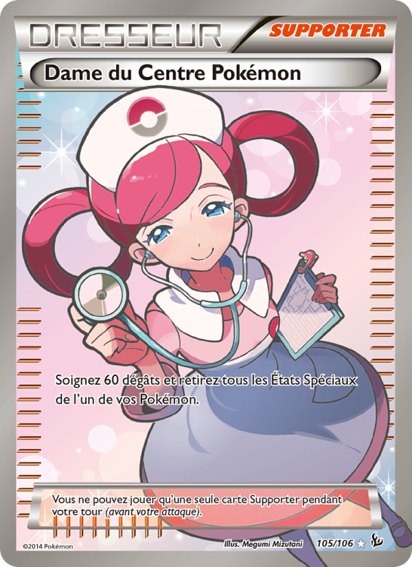 Dame du Centre Pokémon 105 — Étincelles (French Pokémon TCG card)