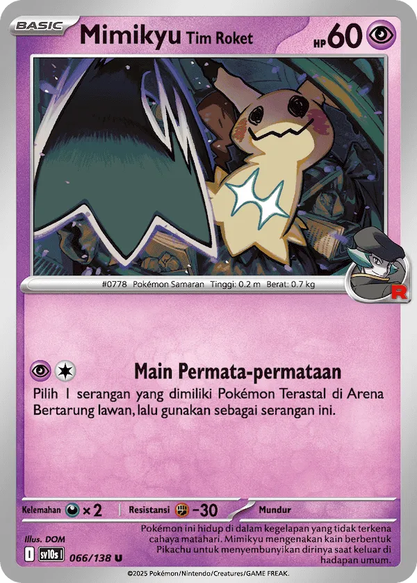 Team Rocket's Mimikyu 066 — Presence of Champions (Indonesian Pokémon TCG card)