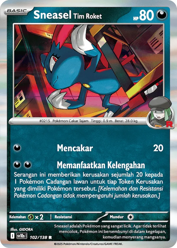 Team Rocket's Sneasel 102 — Presence of Champions (Indonesian Pokémon TCG card)